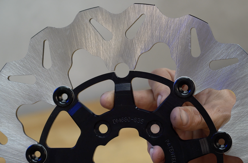 Air gap on a two-piece motorcycle brake disc.