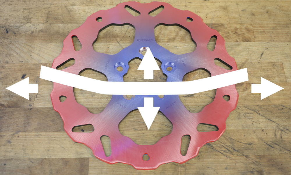 Diagram of a warped brake disc.