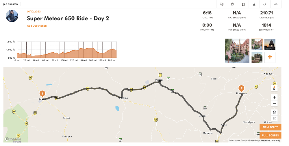 A Rever map illustration of the day 2 route to Khimsar India