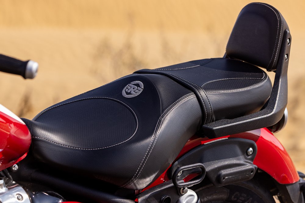 A close up view of the extra padded grand touring seat