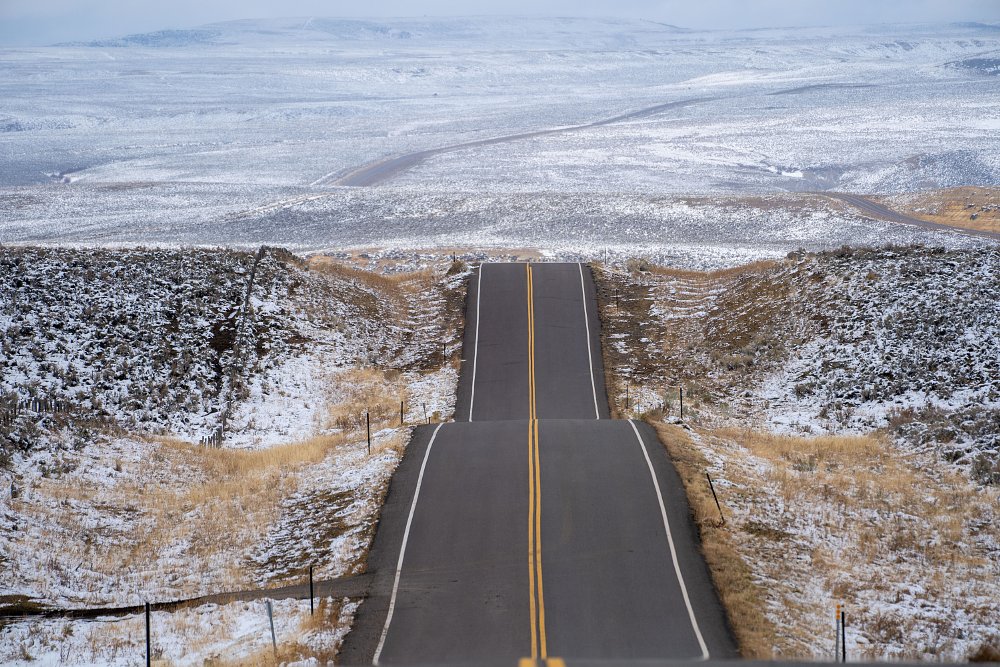 Recently paved road in rural Wyoming. 