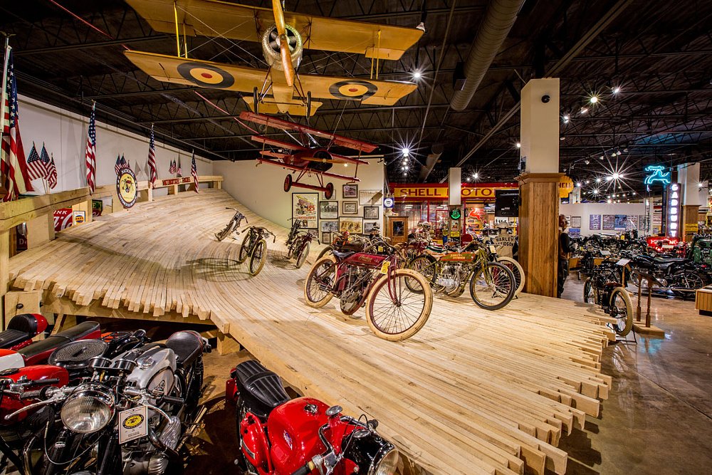 exhibits inside the National Motorcycle Museum