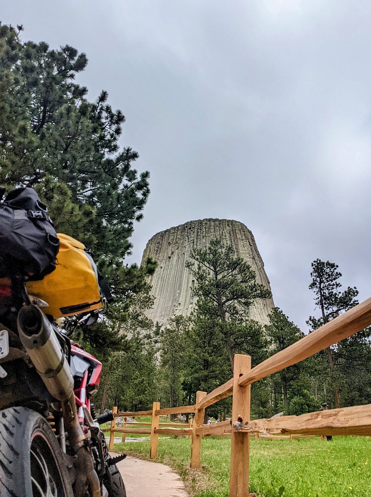 Devils Tower with motorcycle in the foreground