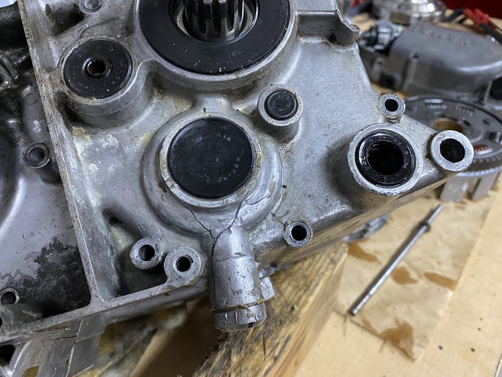 Cracked Yamaha DT1 engine case. 