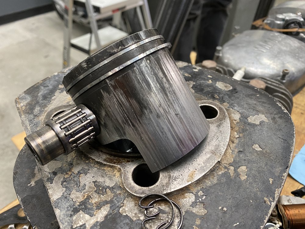 Damaged piston out of the Yamaha DT1. 