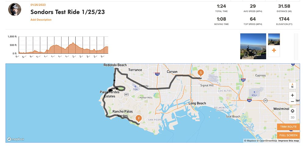 REVER map of Zack's Sondors test ride