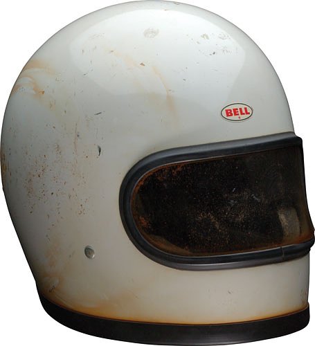 a photo of the first full face helmet as made by Bell in 1963