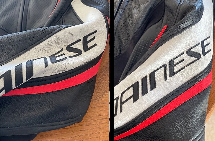 a close up of a thigh leather panel replaced