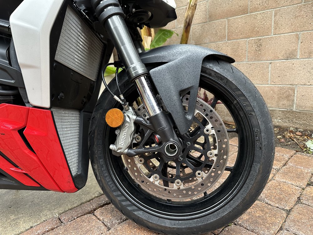 2023 Ducati Streetfighter V2 front wheel and brake detail.