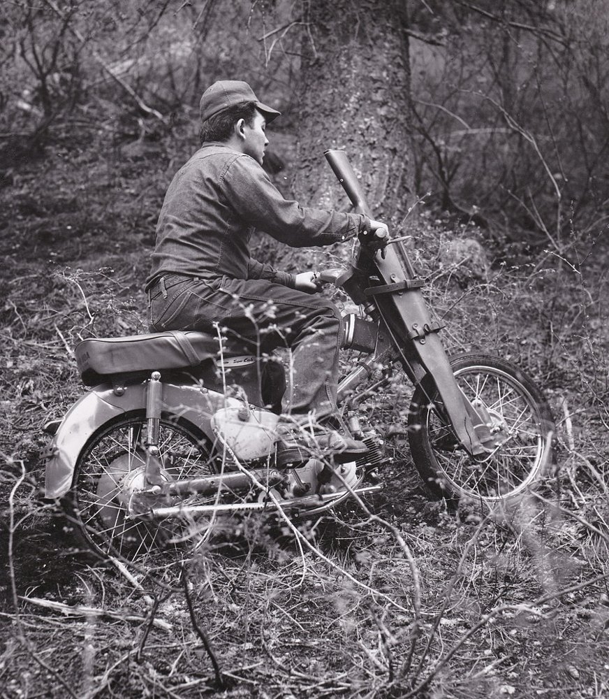 Herb Uhl riding one of his modified Cubs