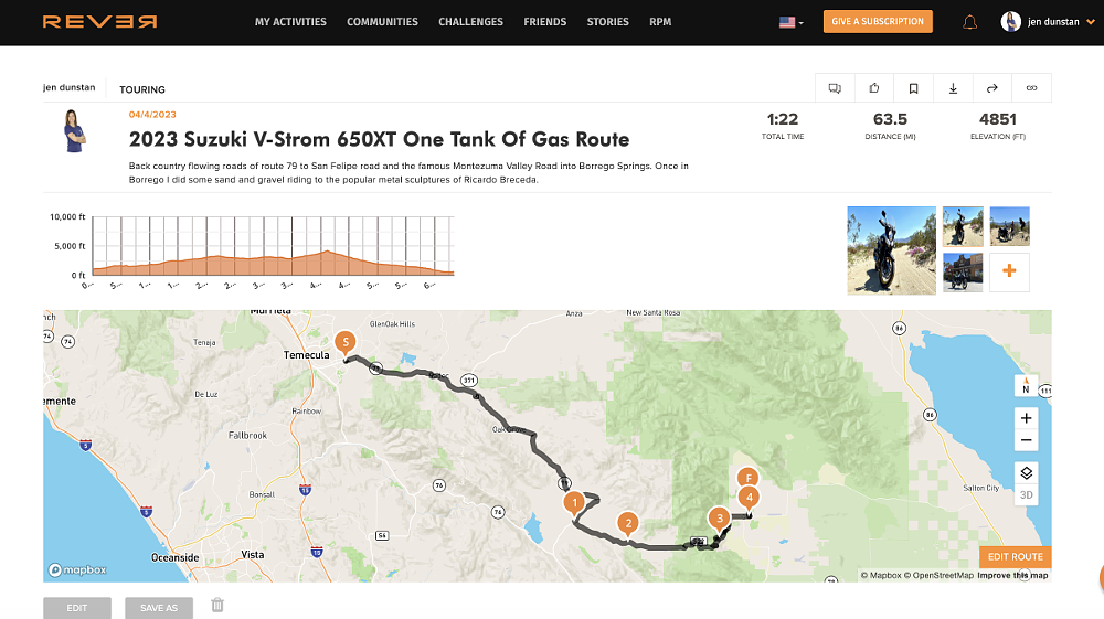 an illustration of the route map ridden on the V-Strom 650 to Anza Borrego