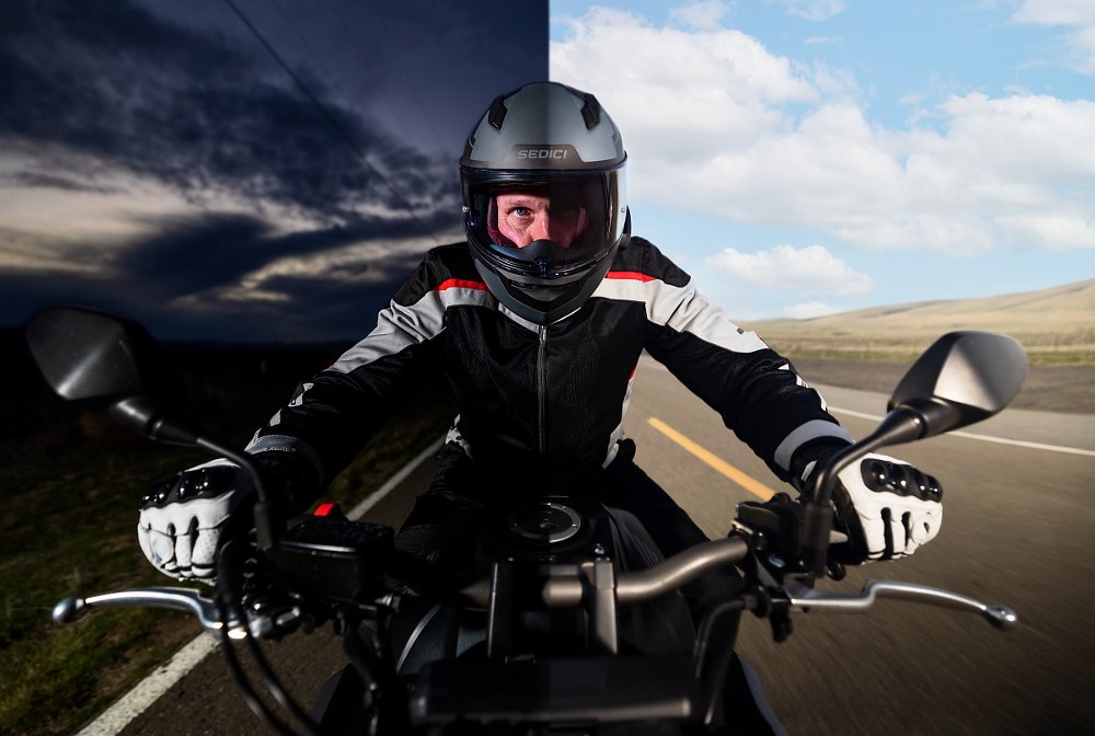 day and night view of a rider wearing a photochromic visor