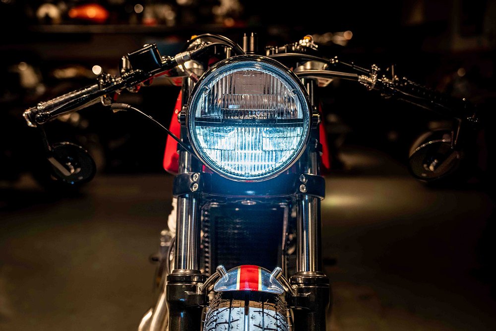 Detail shots of the Revivial Cycles Royal Enfield INT650 custom cafe racer