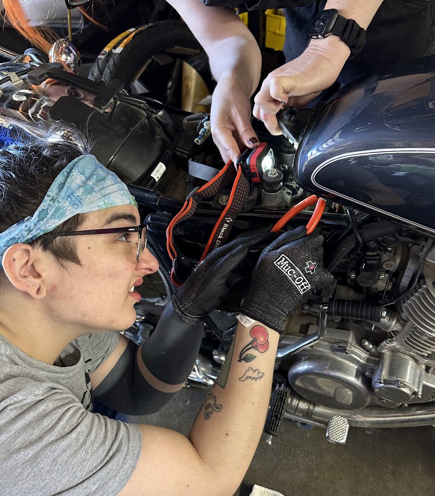 working on the SR400 in the garage