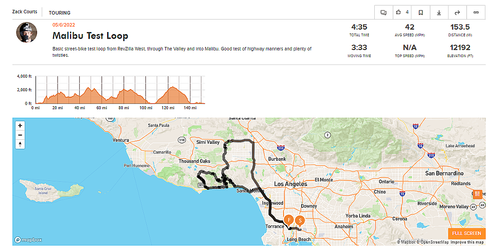 REVER track of a motorcycle ride.