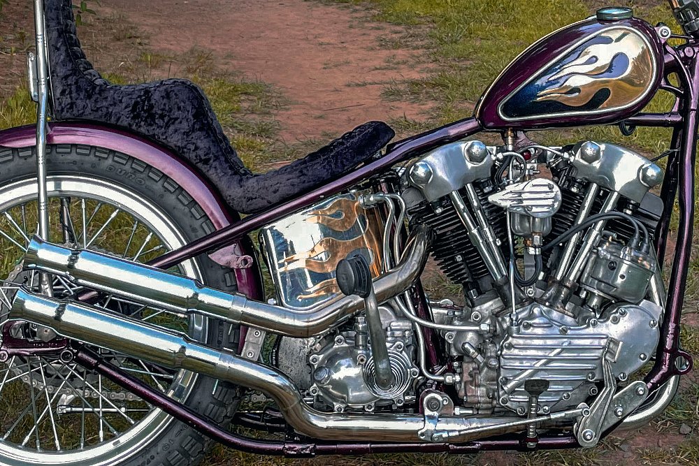 closeup of brass flames on the bodywork