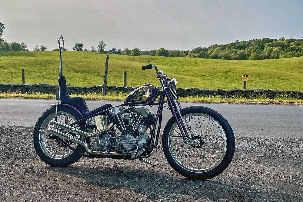 side view of custom Knucklehead chopper