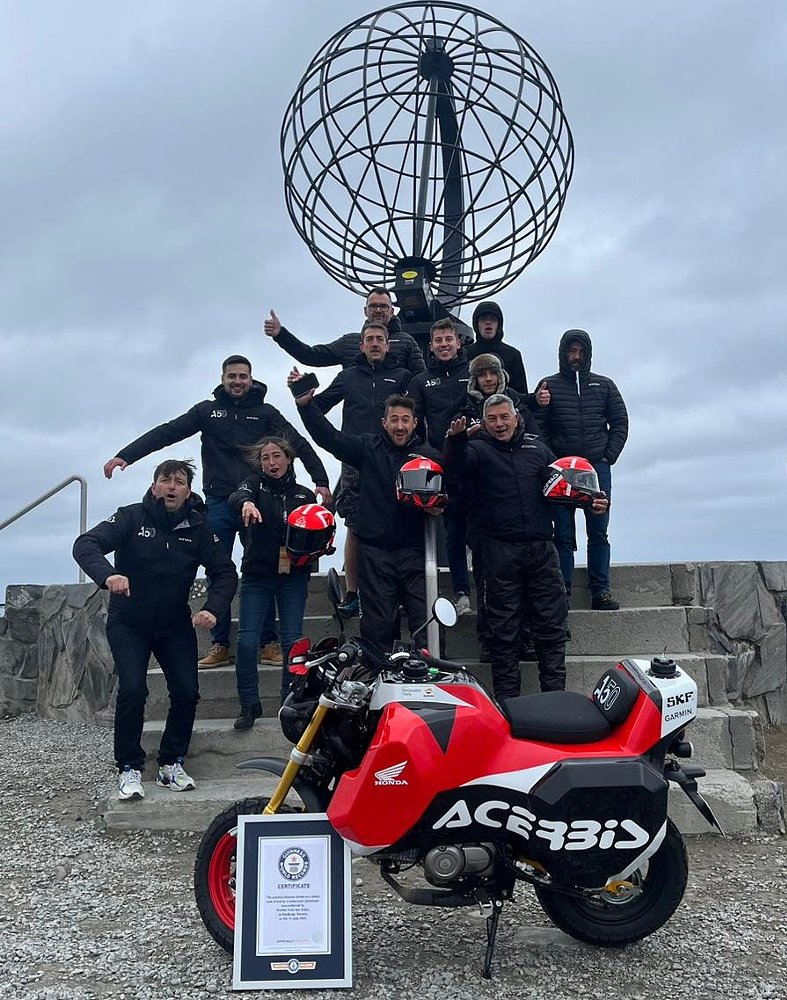The AC50 Team captures the Guinness World Record for distance traveled with one tank of gas on a motorcycle (prototype).