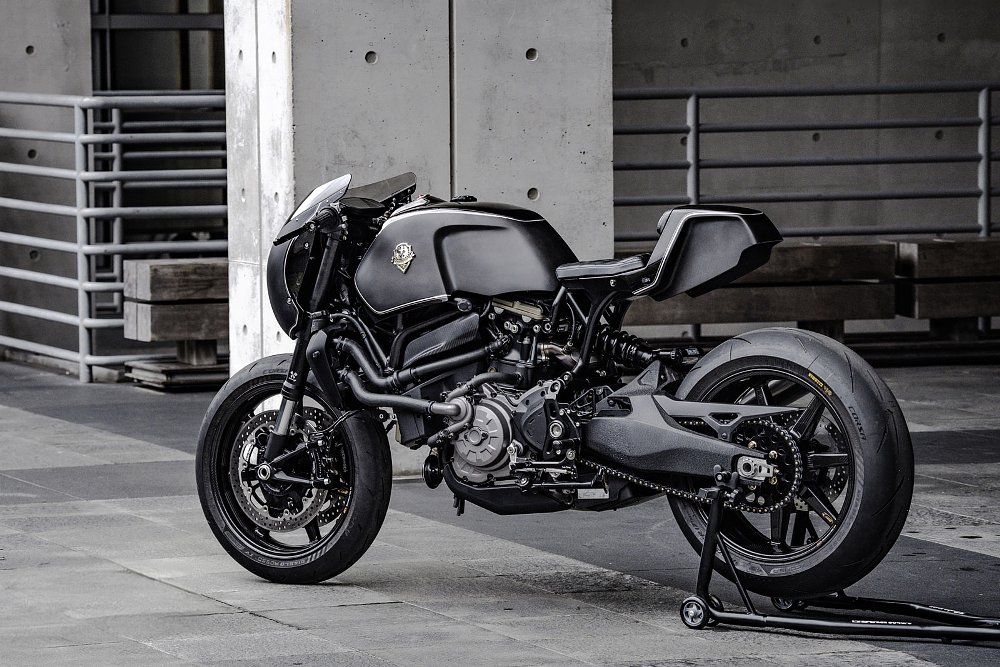 rear angle view of the custom Ducati Monster 821