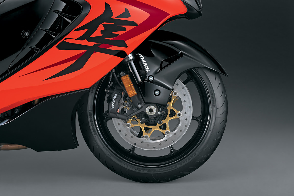 the Hayabusa Kanji logo on the fairing of the motorcycle
