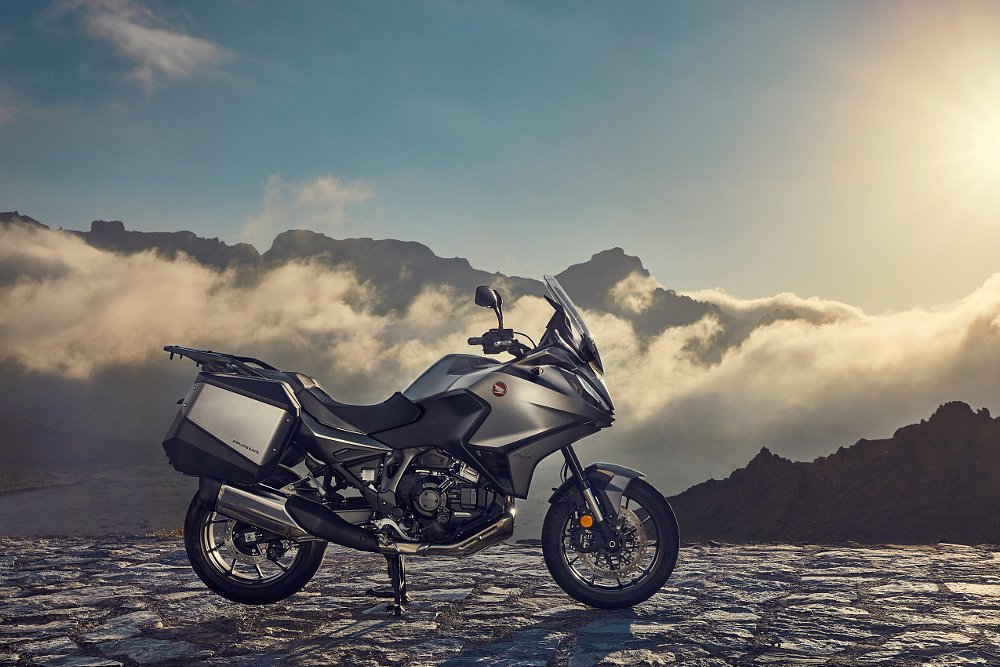 Honda NT1100 posed in front of a mountain view