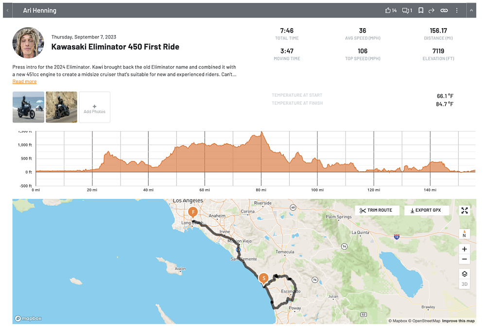 Rever ride from the 2024 Kawasaki Eliminator press ride