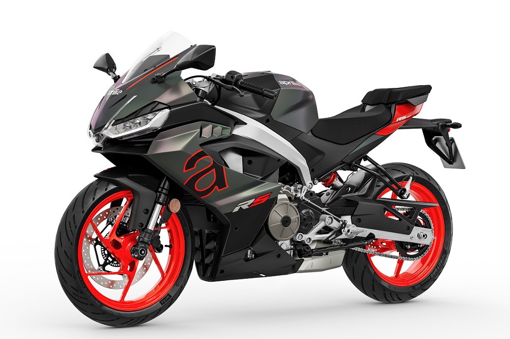 studio photo of a black Aprilia RS 457