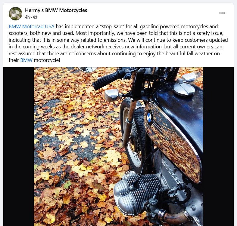 Facebook post by Hermy's BMW announcing sales halt