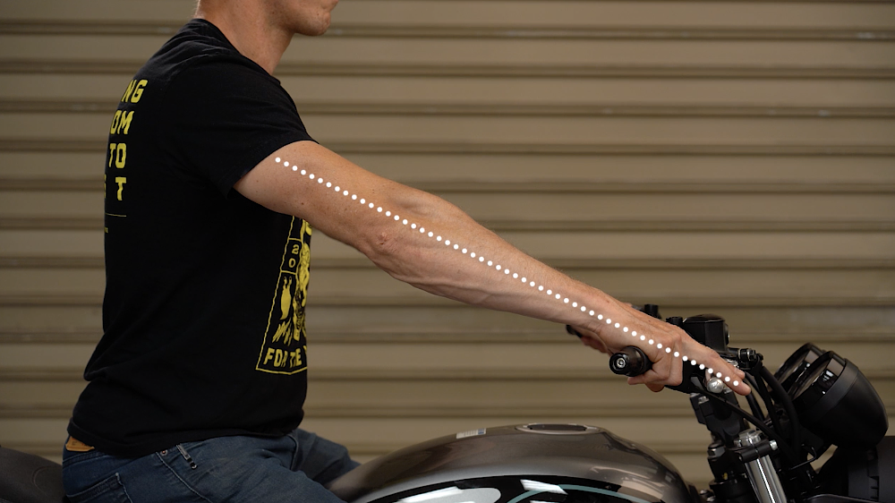 Determining the proper lever angle on a motorcycle.