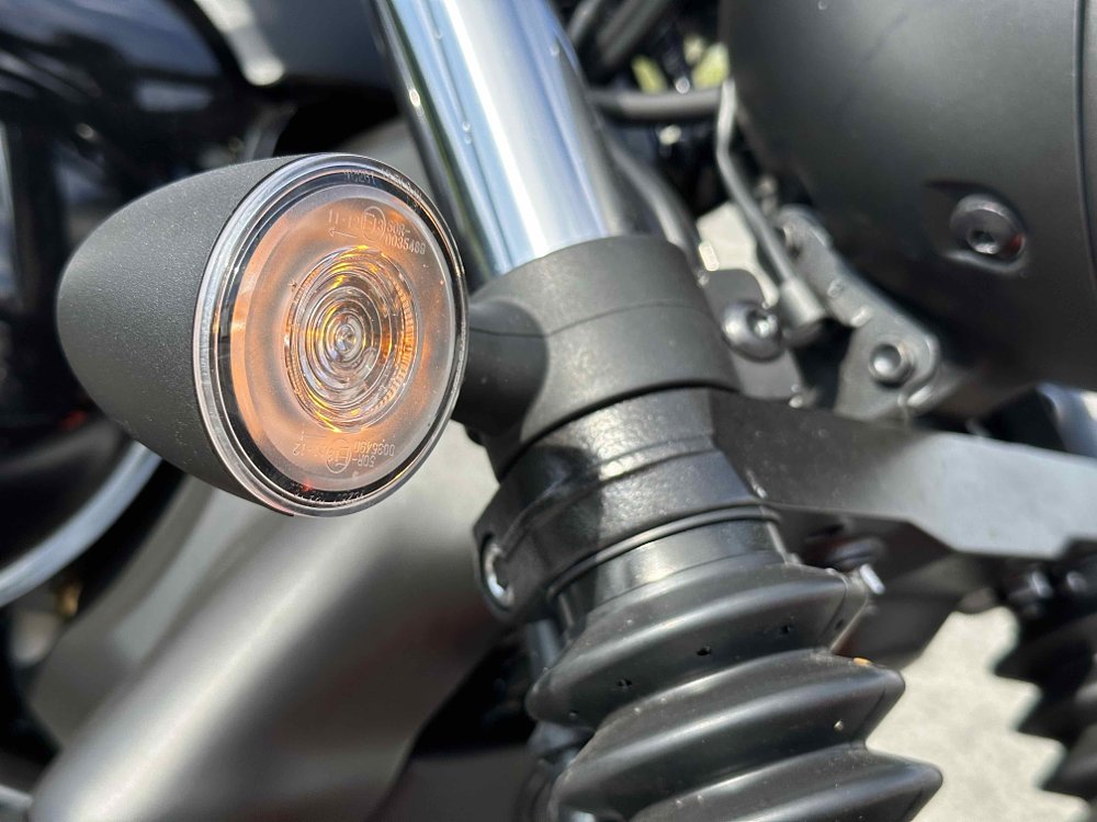 close view of LED turn signal on the Honda Shadow Phantom