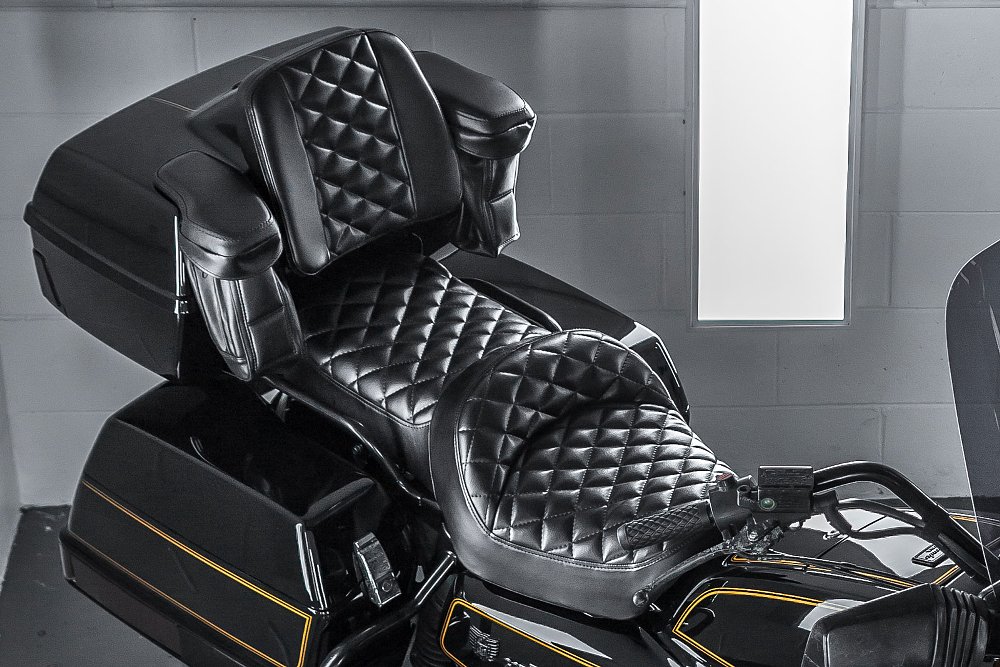cutom-stitched seat on a Gold Wing