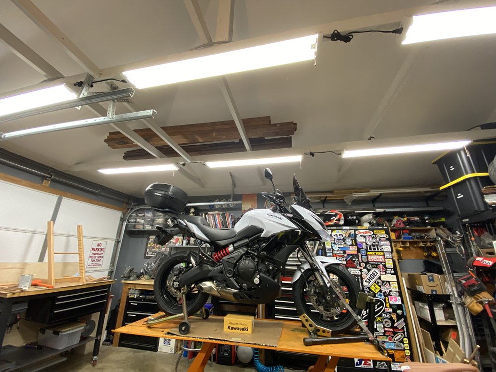 A garage with proper lighting. 