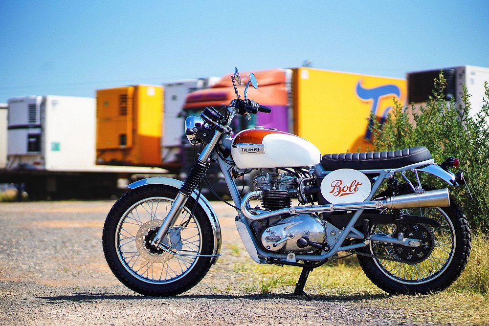 revived and customized 1972 Bonneville T140