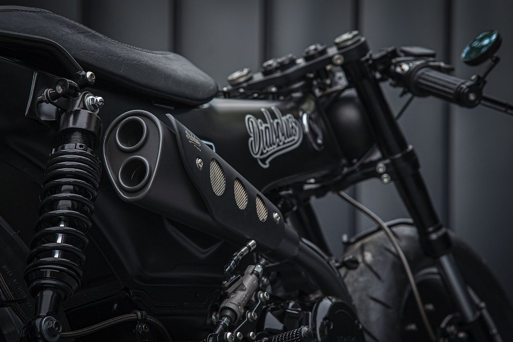 close up of black exhaust pipe