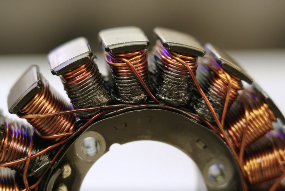 Burned out motorcycle stator