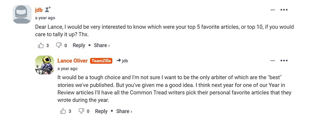 image of reader comment requesting best articles selections