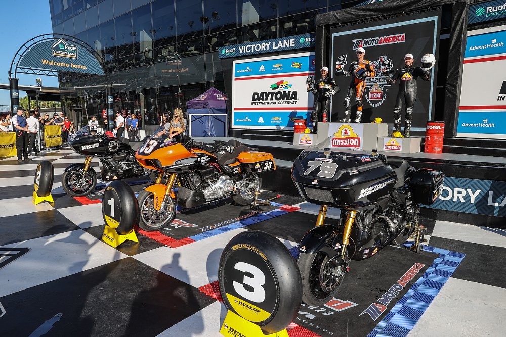 King of the Baggers podium after race at Daytona International Speedway