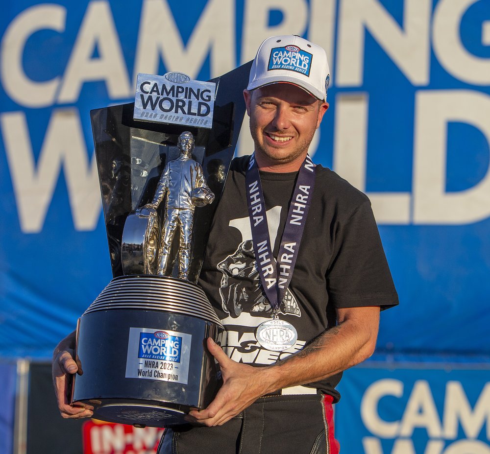 Gaige Herrera celebrates his NHRA championship