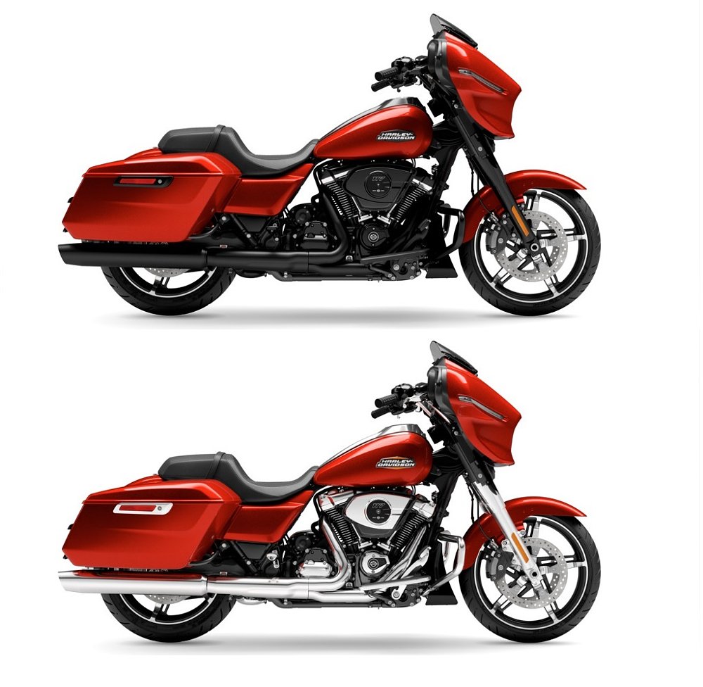 two versions of the Street Glide in red paint and different trim