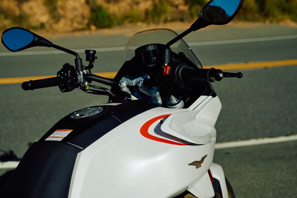 2023 Moto Guzzi V100 Mandello active aerodynamic wing detail, right side