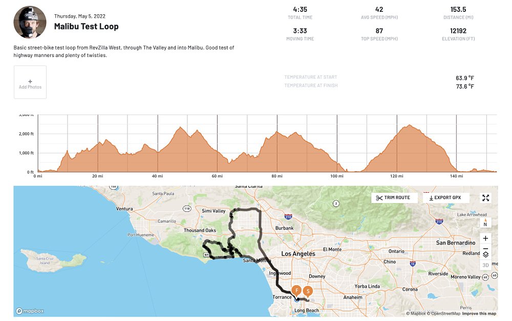 2023 Moto Guzzi V100 Mandello test ride map via REVER