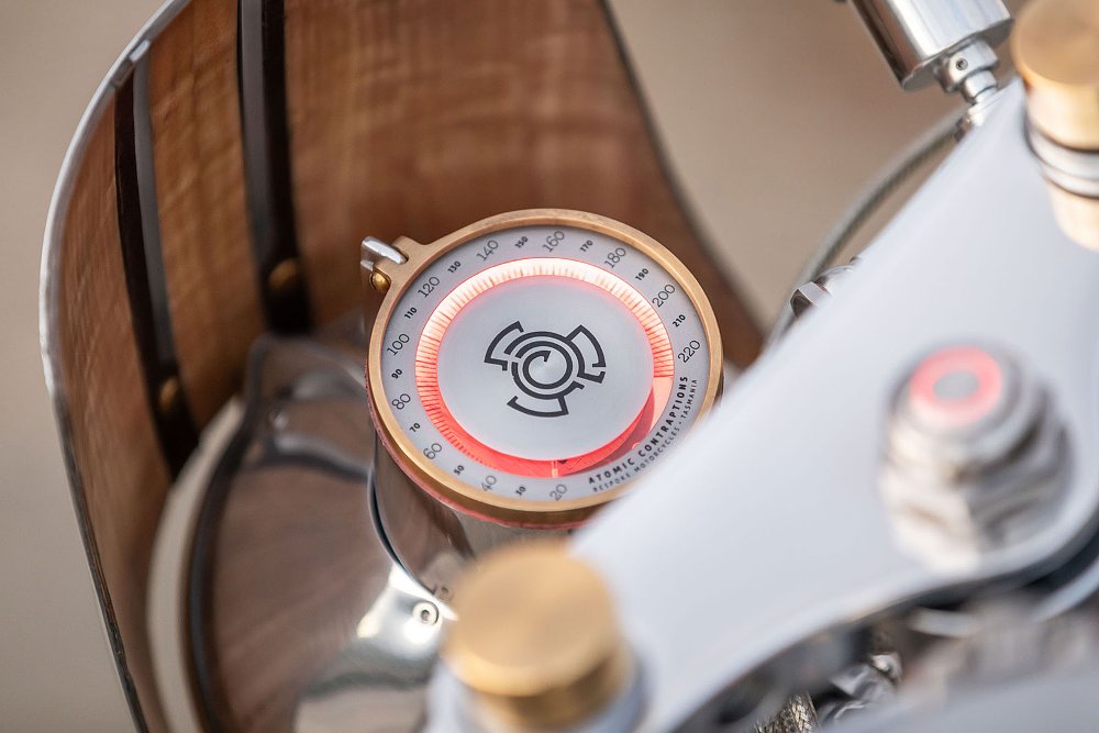 close shot of the unique speedometer