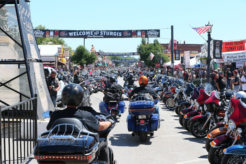 thousands of motorcycles crowd into downtown Sturgis during the rally