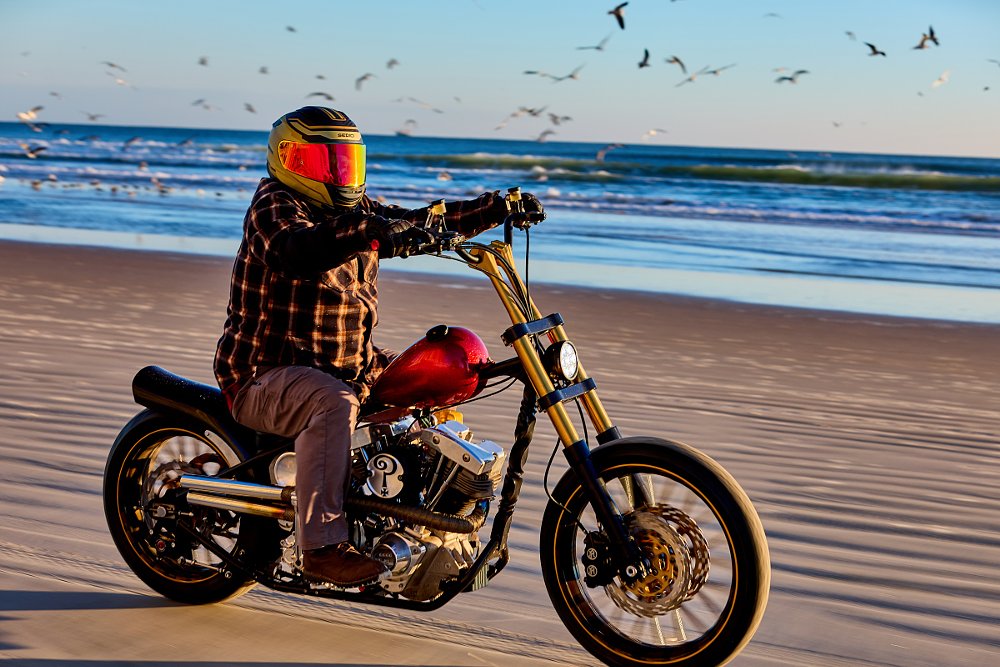 riding Cherry Bomb on the beach