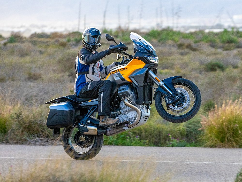 Abhi doing a wheelie on the Stelvio