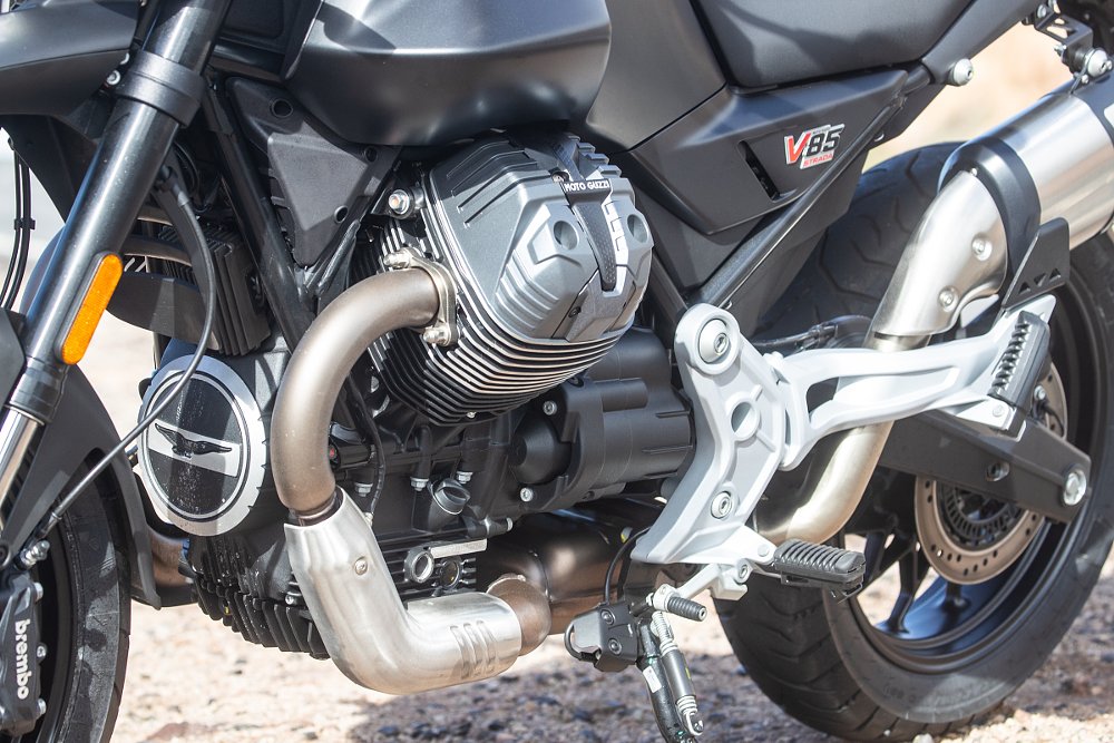 close shot of the engine in the V85