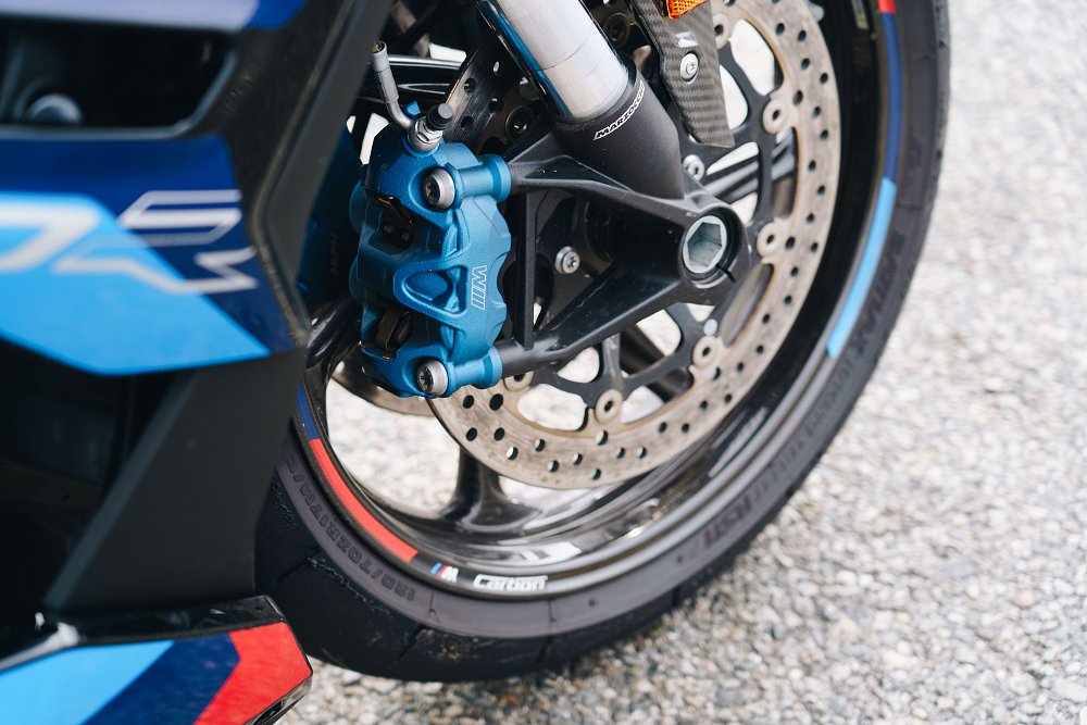2023 BMW M 1000 R brake caliper detail.