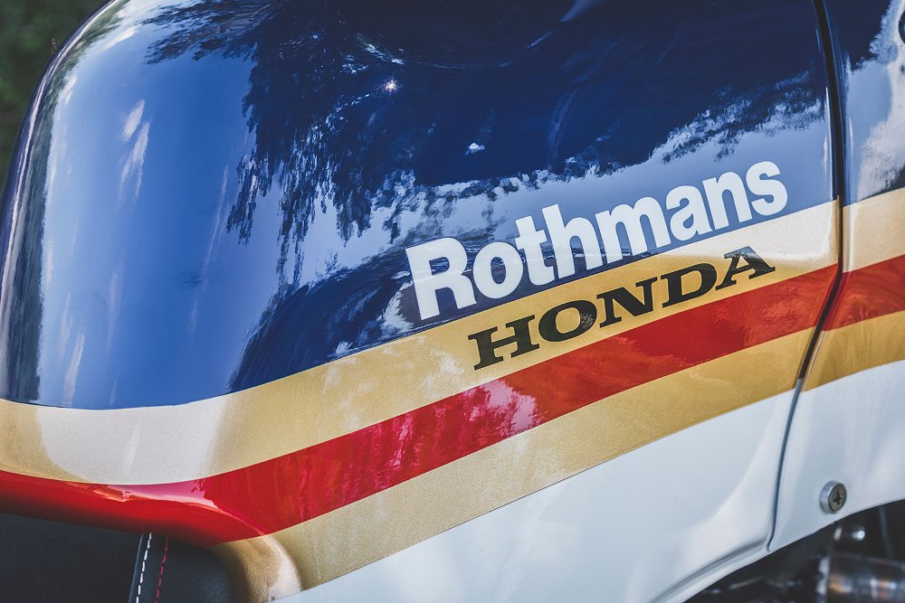 Rothmans logo and red, white, and blue colors on the fairing