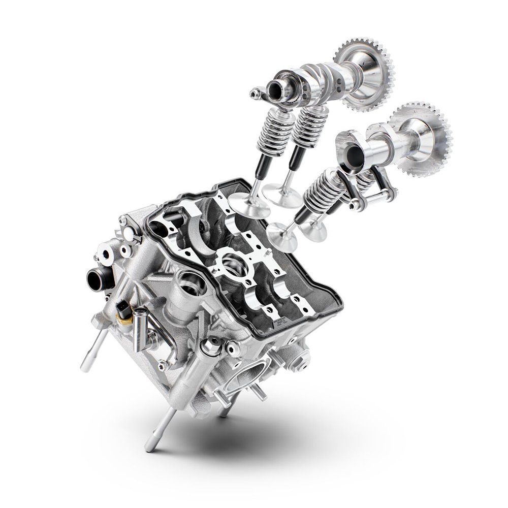 An cross-section image of a KTM 1390 Super Duke R engine's cylinder head.