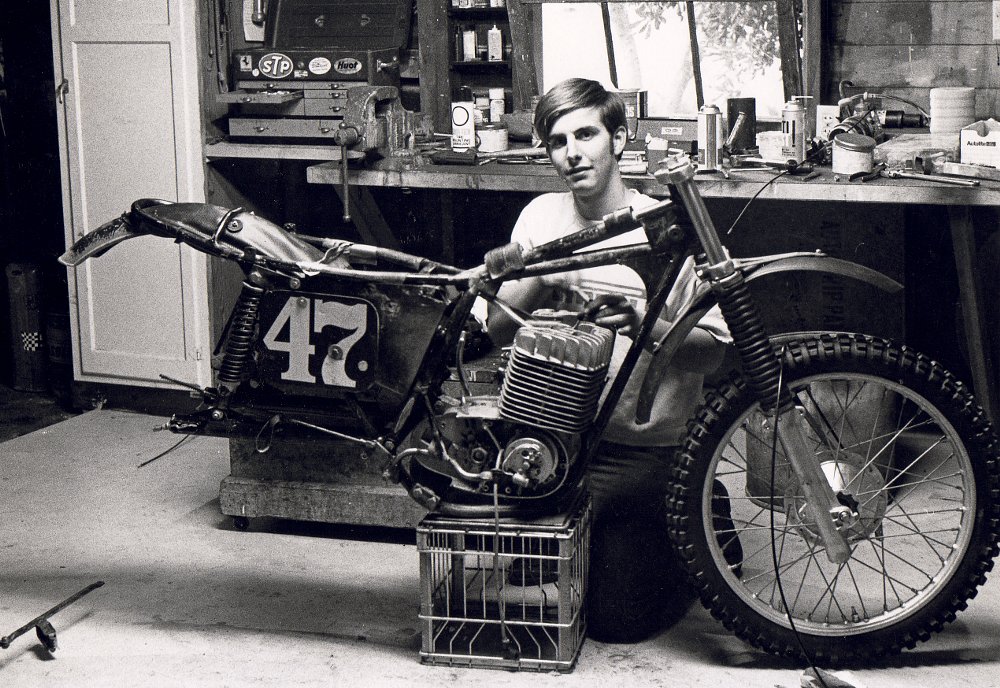 Chris Carter working on his Maico motocrosser